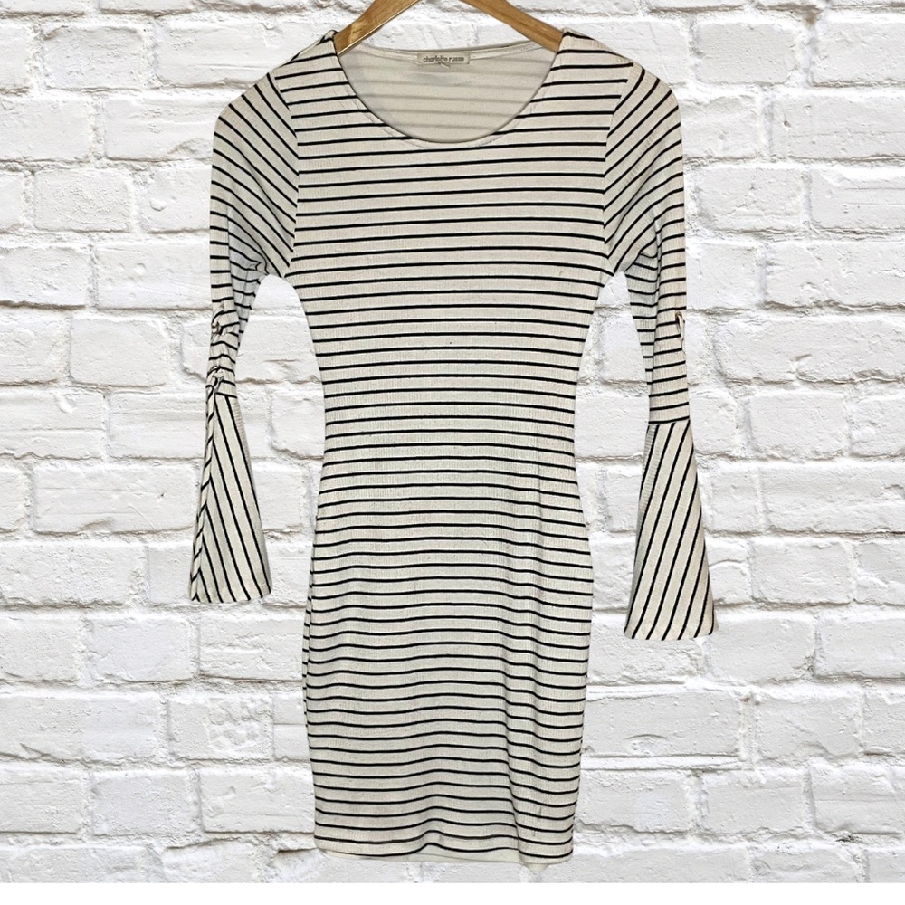 Charlotte Russe Black and White Sheath Dress with Bell Sleeves